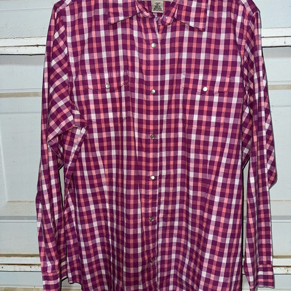 Wrangler Women's Pink and Purple Plaid Blouse